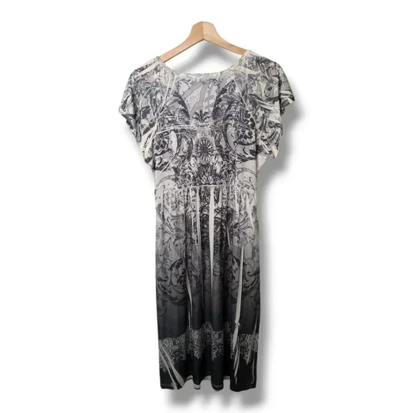 NWT Apt 9 Womens Geometric Dress Scoop Neck Gray White Shark Bite Stretch Knit L - Picture 5 of 14